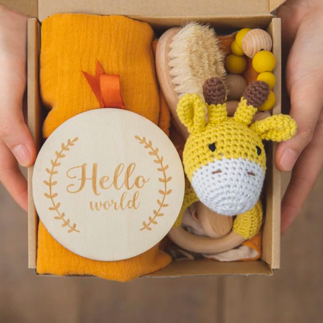 Wooden Rattles Cotton Blanket Baby Gift Set