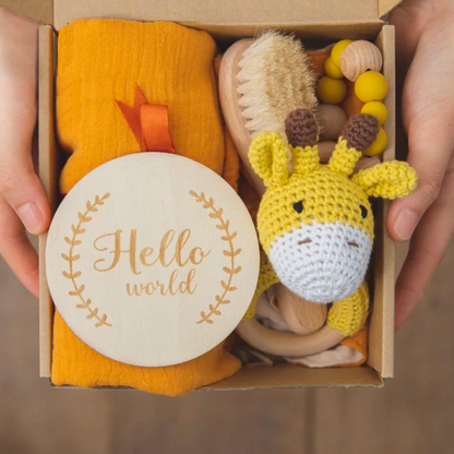 Wooden Rattles Cotton Blanket Baby Gift Set
